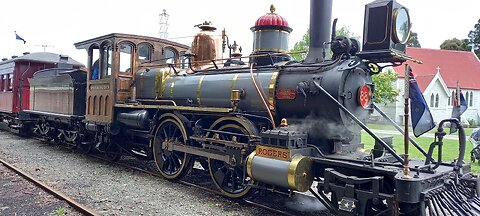 1877 steam locomotive was first American build for NZ rail roads, still going strong.