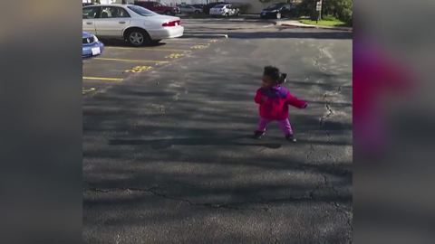 Funny Tot Girl Runs Away From Her Own Shadow