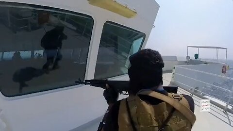 video footage of the group's hijacking of what they claim was a 'Israeli cargo ship' in Red Sea