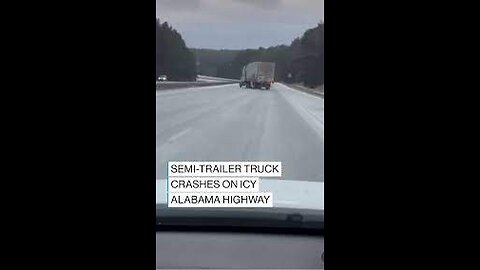 Semi-trailer truck SLAMS into guardrails on icy Alabama highway