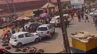 Aggrieved residents block the road after they were unable to collect their PVCs in Benin, Edo State