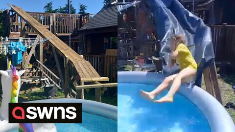 Builder handcrafts rollercoaster-like water slide in his back garden to beat the heatwave