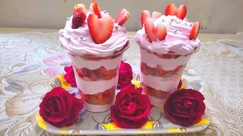 Valentine's special recipe | Glass cake recipe | Strawberry
