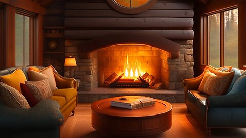 A Relaxing cabin fireplace with soft music: Relax, Study, Work