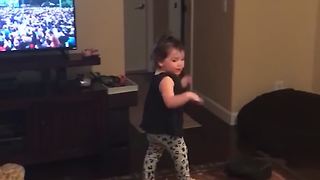 Excited Dancing Toddler Falls Off Table