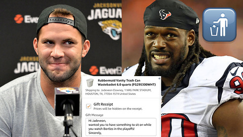 ags Fans TROLL Jadeveon Clowney with Trash Can Christmas Gifts for Calling Blake Bortles Garbage