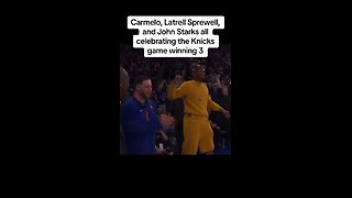 Carmelo Anthony, Latrell Sprewell & John Starla celebrate the Knicks win