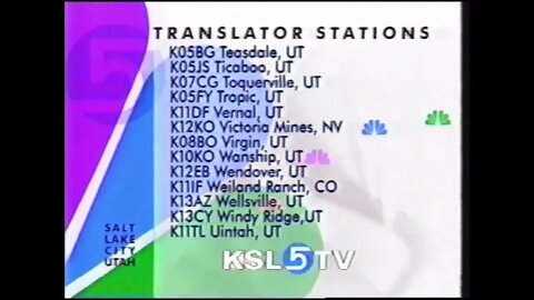 NBC Affiliate: KSL Channel 5, (incomplete) list of Translator Stations