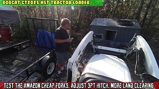 Cheap clamp-on forks test, Loose bolts, tightened and adjusted bush hog, more land clearing