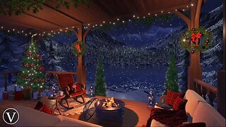 Christmas Porch Winter Night Ambience | Firepit, Wind, Snow & Blizzard Sounds