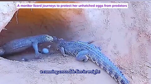 A monitor lizard journeys to protect her unhatched eggs from predators