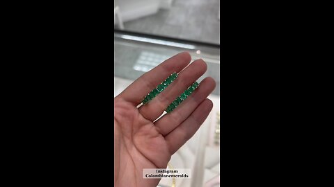 20.69 carat deep green emerald cut emerald hoop prong stud earrings 14K gift present ideas