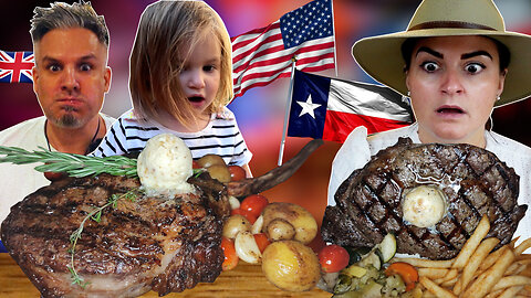 Brits Try [TEXAS TOMAHAWK STEAK] for the first time!