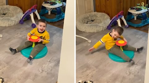 Playful Kid Enjoys Endless Hours On Spinning Toy