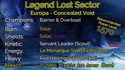 Destiny 2 Legend Lost Sector: Europa - Concealed Void 9-14-22