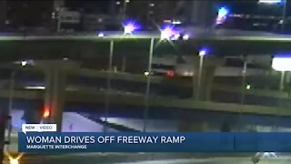 VIDEO: Woman drives off Marquette Interchange ramp, survives with injuries