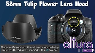 Altura 58mm Tulip Lens Hood for Canon EOS 77D 80D 90D Rebel T8i T7 T7i T6i With Any 58mm DSLR Lens