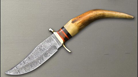 Antler Stag Horn handle Camping Hunting Knife Hand Forged Damascus Leather Sheath Fixed Blade Knives