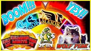 HUGE WIN COMEBACK MAJOR FREE GAMES! IGT BATTLE! Wolf Peak VS Dragon Lights Secret Fortress Slot