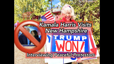 Kamala Harris Arrives to Dozens of Protestors in New Hampshire