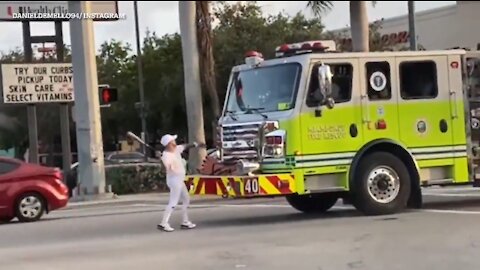 Cops Take Down Man Who Bashes Firetruck With A Bat