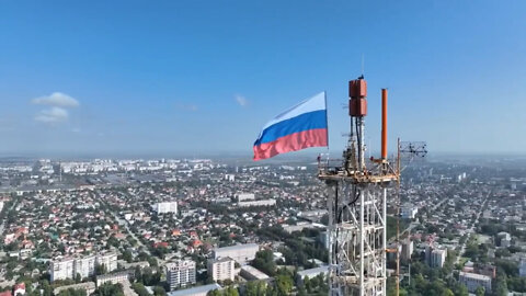 The flag of Russia is raised at the highest point in Kherson