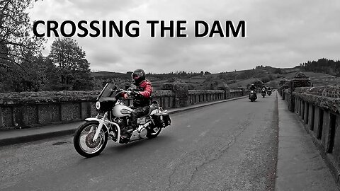 Crossing Lake Vyrnwy Dam on the Harley Davidson and the Mile long Motorcycle convoy.