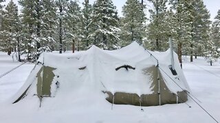 Livestream - Last Snowstorm of 2021 in the Big Tent - Late Lunch Cooked Over The Wood Stove