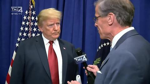 Donald Trump speaks exclusively with TODAY'S TMJ4's Charles Benson before Foxconn groundbreaking
