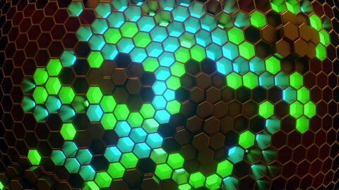 hexagon grid with colorful neon lights vj loop | free seamless 4k uhd screensaver vj loop