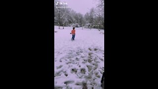 Walking in the snow being a kid