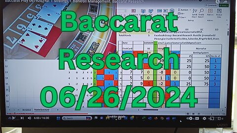 Baccarat Play 06262024: 1 Strategy, 1 Bankroll Management. Baccarat Research.