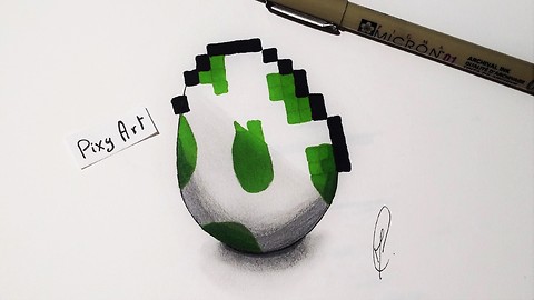 Yoshi egg fantasy drawing: Realistic and pixel