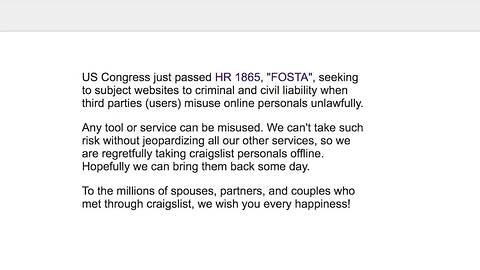Human Trafficking Legislation Prompts Craigslist to Take Down Personals Section