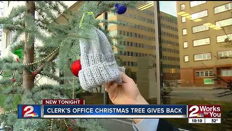 Decorated tree outside county courthouse serving a special purpose