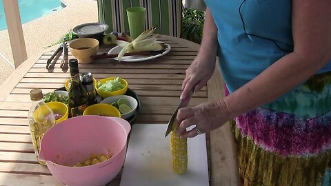 WSM Smoked Pork Ribs w/Grilled Corn Salad -- VR to JB's World Wide Cooking Contest