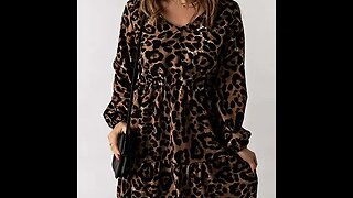 LEOPARD V-NECK BALLOON SLEEVE TIERED DRESS