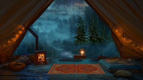 Cozy Rainy Night in a Forest Tent ⛺ The Best Way To Healing Insomnia: Listen To Rain & Thunder Sound