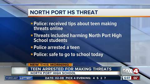 Police: Teen arrested for making threats toward North Port High School