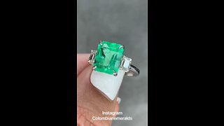 Top 4.90tcw Colombian emerald emerald cut and diamond three stone engagement anniversary ring 18K