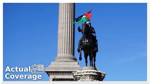 Palestinian flag remains on KING CHARLES I at TRAFALGAR SQUARE