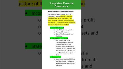 3 Most Important Financial Statements #moneyshorts #roi #moneymanagement