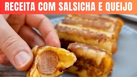 Receita de Café da manhã criativo com salsicha e queijo.