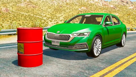 Skoda Octavia vs Explosive Barrel – BeamNG.Drive