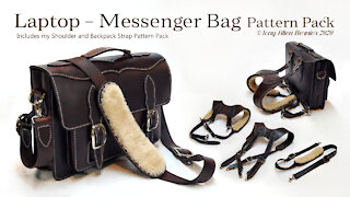 Leather Laptop bag pattern - Messenger Bag Pattern, Plus a Shoulder and Backpack Strap Pattern Pack.