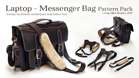 Leather Laptop bag pattern - Messenger Bag Pattern, Plus a Shoulder and Backpack Strap Pattern Pack.