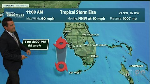 Severe weather possible locally as Tropical Storm Elsa moves up Florida's west coast