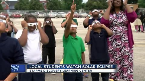 Students at Starms study solar eclipse for class project