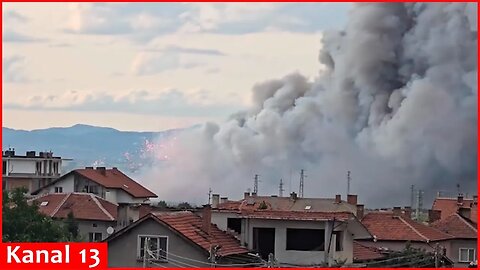 A warehouse for fireworks burns in the area of Elin Pelin station in Bulgaria