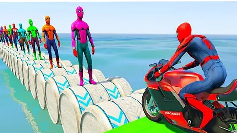 GTA V Mega Ramp Boats Cars Motorcycle with Trevor All Super Heroes New Stunt Map Challenge